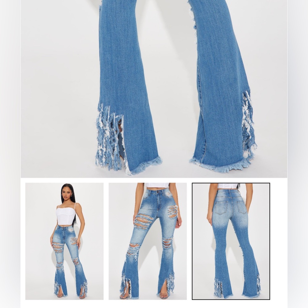 Women's Blue Flared Jeans with Fringe